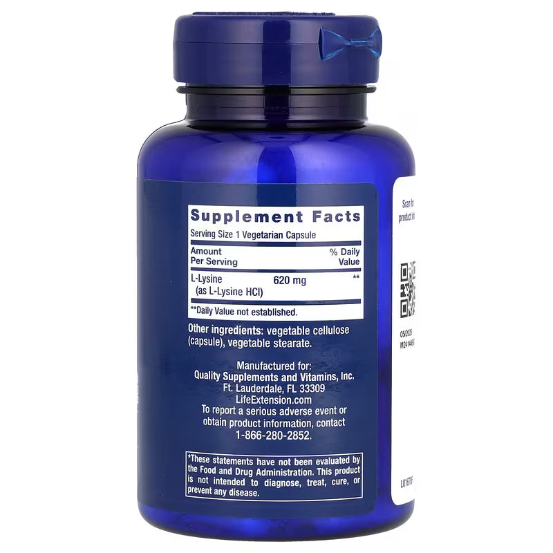 Life Extension, L-Lysine, 620 mg, 100 Vegetarian Capsules