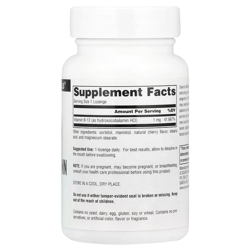 Source Naturals, HydroxoCobalamin, Vitamin B12, Cherry , 1 mg, 120 Lozenges