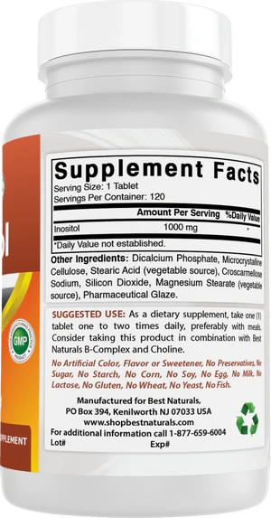 Best Naturals Inositol 1000 mg 120 Tablets