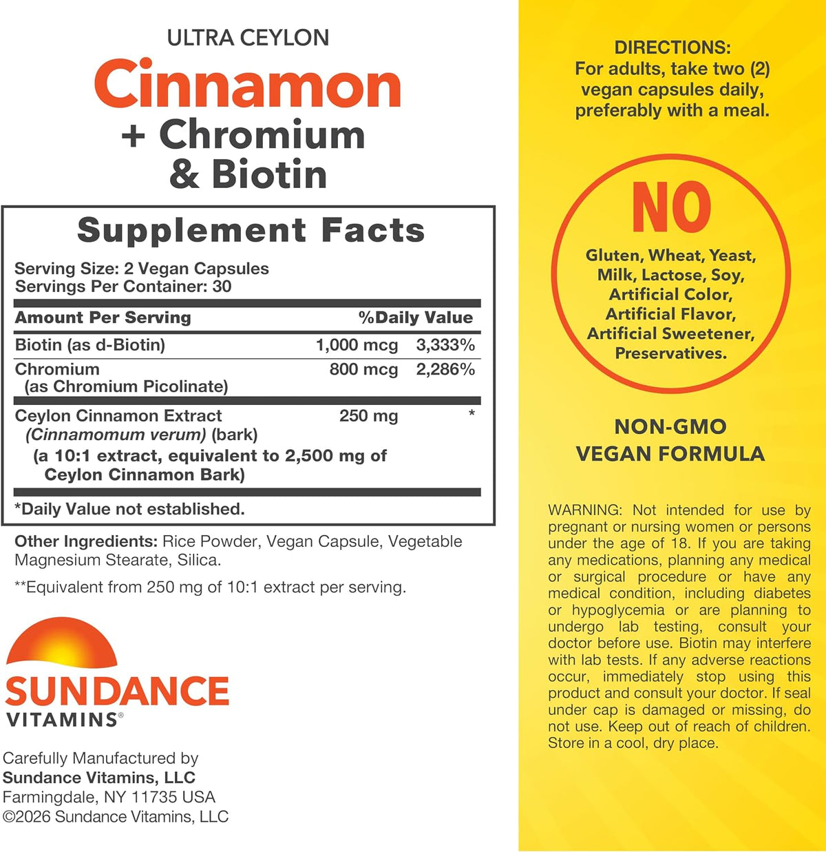 Sundance Ceylon Cinnamon Capsules with Chromium and Biotin